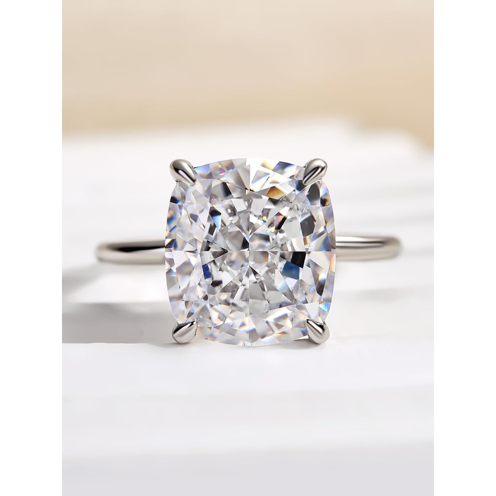 Women's S925 Silver Big Solitaire Ring with Lab Grown Moissanite
